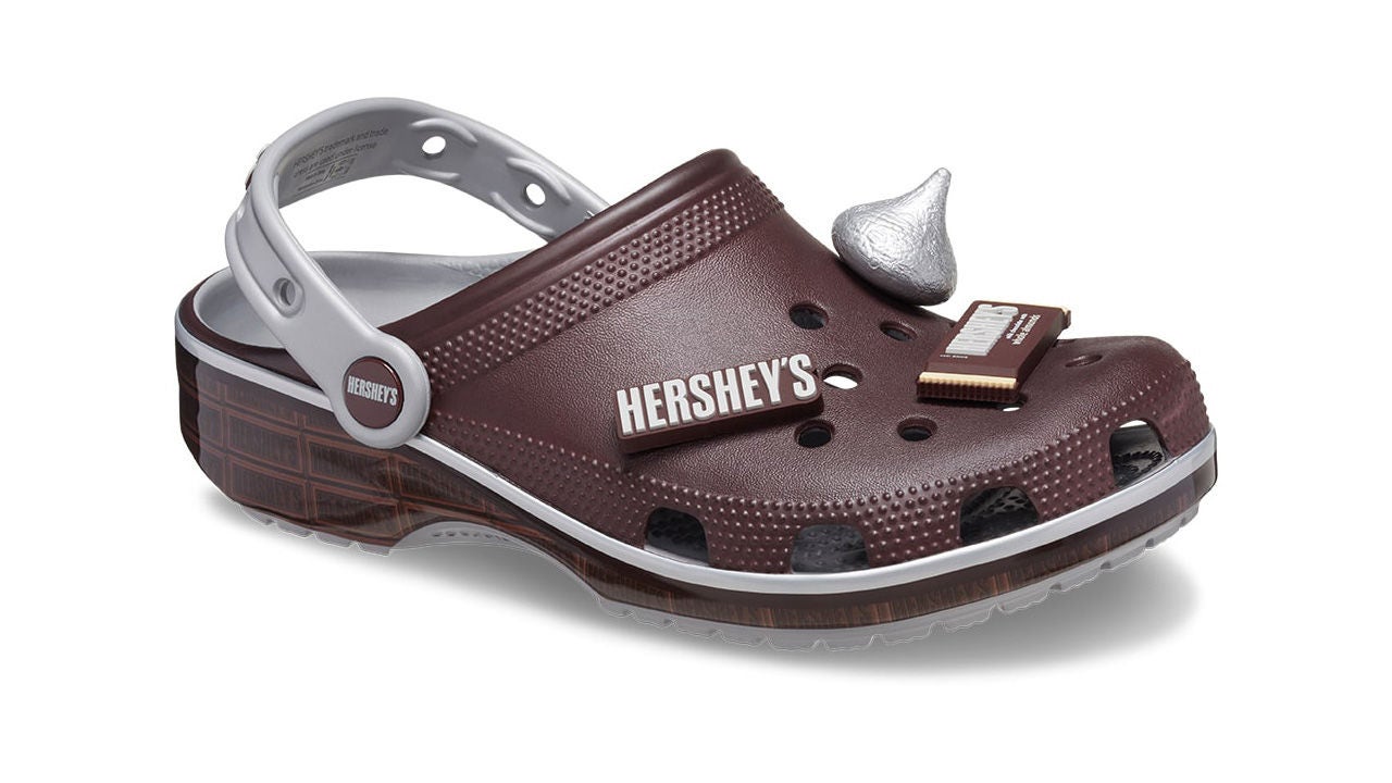 hersheys branded crocs shoes featuring hersheys kisses and hersheys jibbitz