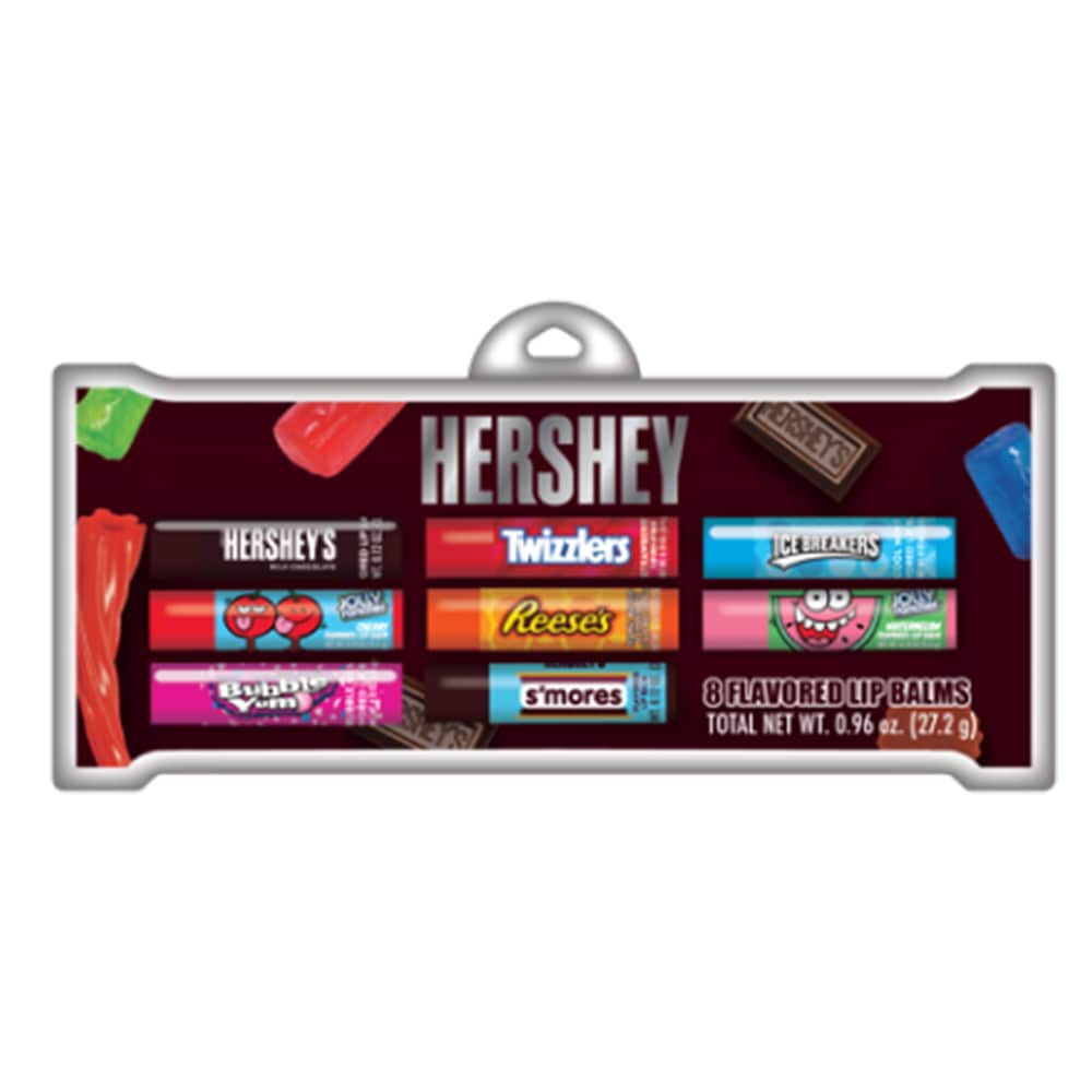 box of assorted hersheys branded lip balms
